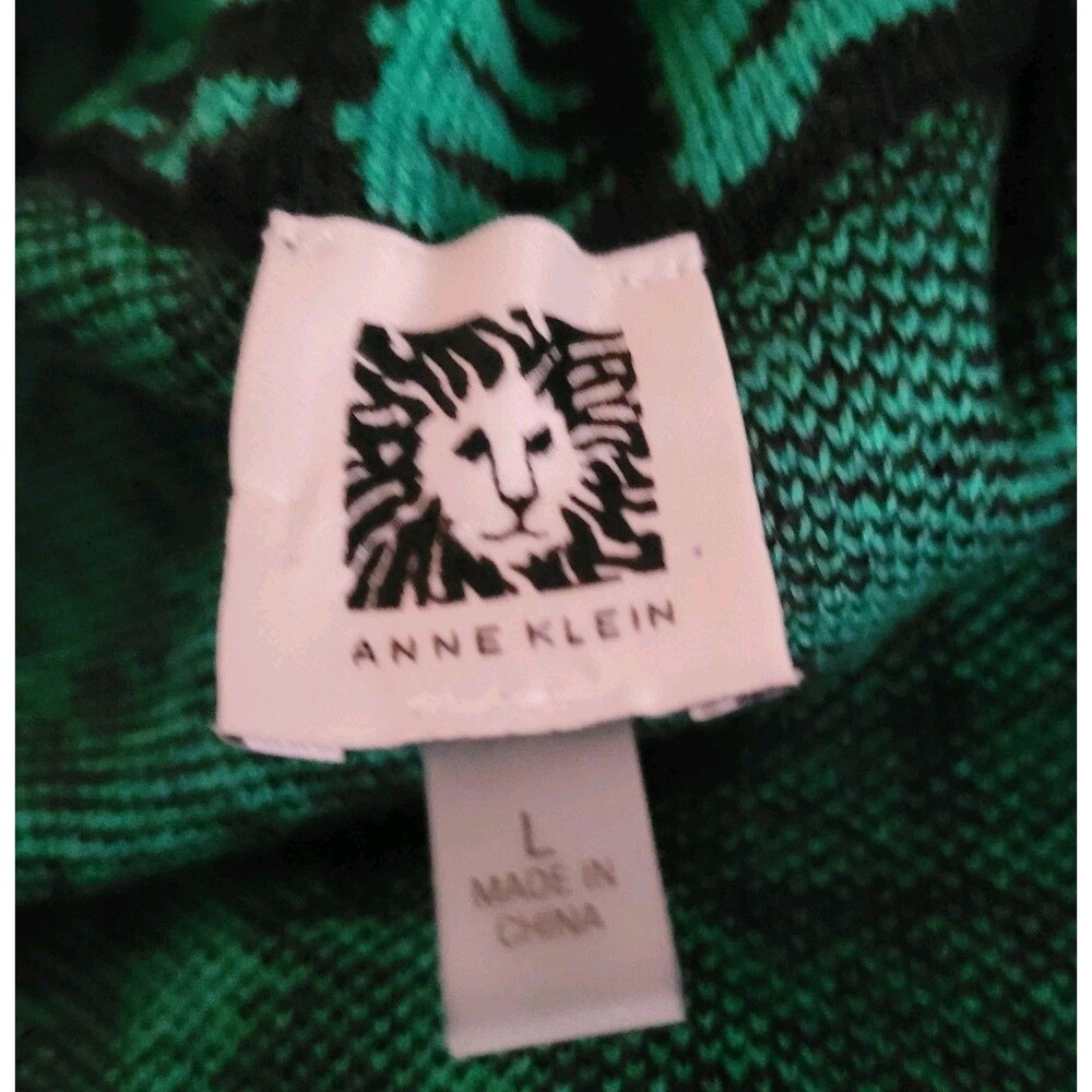 Anne Klein Green Plaid Long Cardigan Sweater Jacket Womens L Dbl Breasted Preppy - Picture 7 of 9
